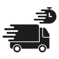 Fast Delivery Service Silhouette Icon. Express Shipping Glyph Pictogram. Shipment Time Solid Sign. Speed Truck with Royalty Free Stock Photo