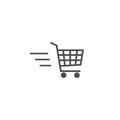 Fast delivery shopping cart sign . simple icon isolated on white background. Store trolley with wheels. Fast Royalty Free Stock Photo