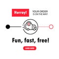 Fast delivery from store to home. Fun fast free delivery. Service Icons. Digital online. Delivery route linear icon. Shop global