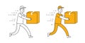 Fast delivery symbol. Courier runs with box vector illustration
