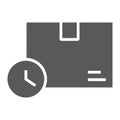 Fast delivery time glyph icon, logistic and delivery service, package box with clock sign vector graphics, a solid icon Royalty Free Stock Photo