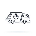 Fast delivery truck icon, express delivery, quick move, line symbol on white background - editable stroke vector