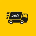 Fast delivery. Truck icon on yellow background