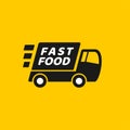 Fast delivery. Truck icon on yellow background