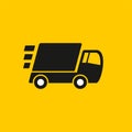 Fast delivery. Truck icon on yellow background