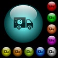 Fast delivery truck icons in color illuminated glass buttons