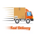 Fast delivery truck with motion lines, vector