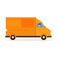 Fast delivery van. Courier provides free delivery of goods or postal parcels to the address. Vector illustration in flat style Royalty Free Stock Photo