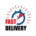 Fast delivery watch service with red arrows. Express fast delivery service stopwatch icon vector eps10. fast Delivery watch icon.