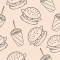 Fast dood burger and soda seamless pattern