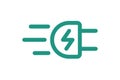 Fast electric charging plug with lightning icon. Quick electrical power charger symbol. Speed electricity charge linear