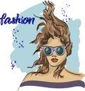 Fast fashion sketch with girl in glasses vector