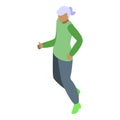 Fast female running icon isometric vector. Senior pensioner