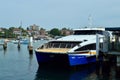 The fast ferry moors at Manly Wharf Royalty Free Stock Photo