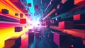 Fast floating blocks, horizontal lines in space, computer generated abstract background, 3D rendering backdrop Royalty Free Stock Photo