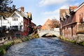 A river and a bridge running through Winchester, Hampshire, UK