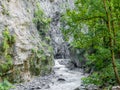 The fast flowing river in the Tamina Gorge near Bad Ragaz in Switzerland