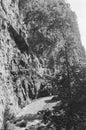 The fast flowing river in the Tamina Gorge near Bad Ragaz in Switzerland shot with analogue film photography