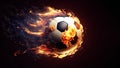 Fast flying burning soccer ball on fire with sparks on a black background Royalty Free Stock Photo