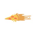 fast flying pizza slice with melting cheese illustration