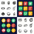 Fast Food All in One Icons Black & White Color Flat Design Freehand Set Royalty Free Stock Photo