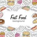 Fast Food Background with hand doodles drawn sketchy vector Royalty Free Stock Photo