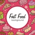 Fast Food Background with hand doodles drawn sketchy vector Royalty Free Stock Photo