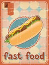 Fast food background with hot dog in retro style
