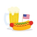 Fast food banner with American flag and hot dog with beer Royalty Free Stock Photo