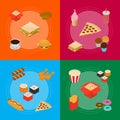 Fast Food Banner Card Set Isometric View. Vector Royalty Free Stock Photo