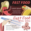 Fast food banner flat. Mexican and japan fast food banners