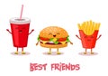 Fast food. Best friends. Stylized characters. Vector illustration.