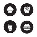 Fast food black icons set Royalty Free Stock Photo