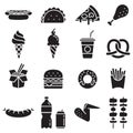 Fast food black icons. Vector illustrations. Royalty Free Stock Photo