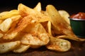 Fast food bliss thin sliced, deep fried potato chips, spicy BBQ seasoning