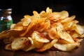 Fast food bliss thin sliced, deep fried potato chips, spicy BBQ seasoning