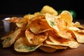 Fast food bliss thin sliced, deep fried potato chips, spicy BBQ seasoning