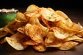 Fast food bliss thin sliced, deep fried potato chips, spicy BBQ seasoning