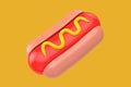 Fast Food Breakfast Hot Dog with Mustard Icon. 3d Rendering