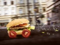 Fast food burger is delivered quickly