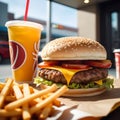 Fast Food Burger , Fries And Drink