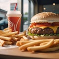Fast Food Burger , Fries And Drink
