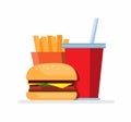 Fast Food, Burger Fries And Softdrink, Set Menu Food Icon Symbol Flat Illustration Vector