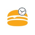 Burger time vector logo design template. Big burger with clock icon logo design. Royalty Free Stock Photo