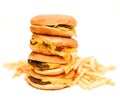 Fast food burgers and french fries isolated Royalty Free Stock Photo