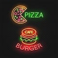 Fast food cafe neon signs - pizza and burger neon banners