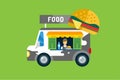 Fast food car icon. Meat grilled product, hot dogs