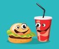 Fast food cartoon characters with cute smiling faces