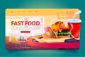 Fast food cartoon landing page, junk meals, burger Royalty Free Stock Photo