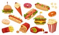 Fast food cartoon set donut menu tasty lunch vector Royalty Free Stock Photo